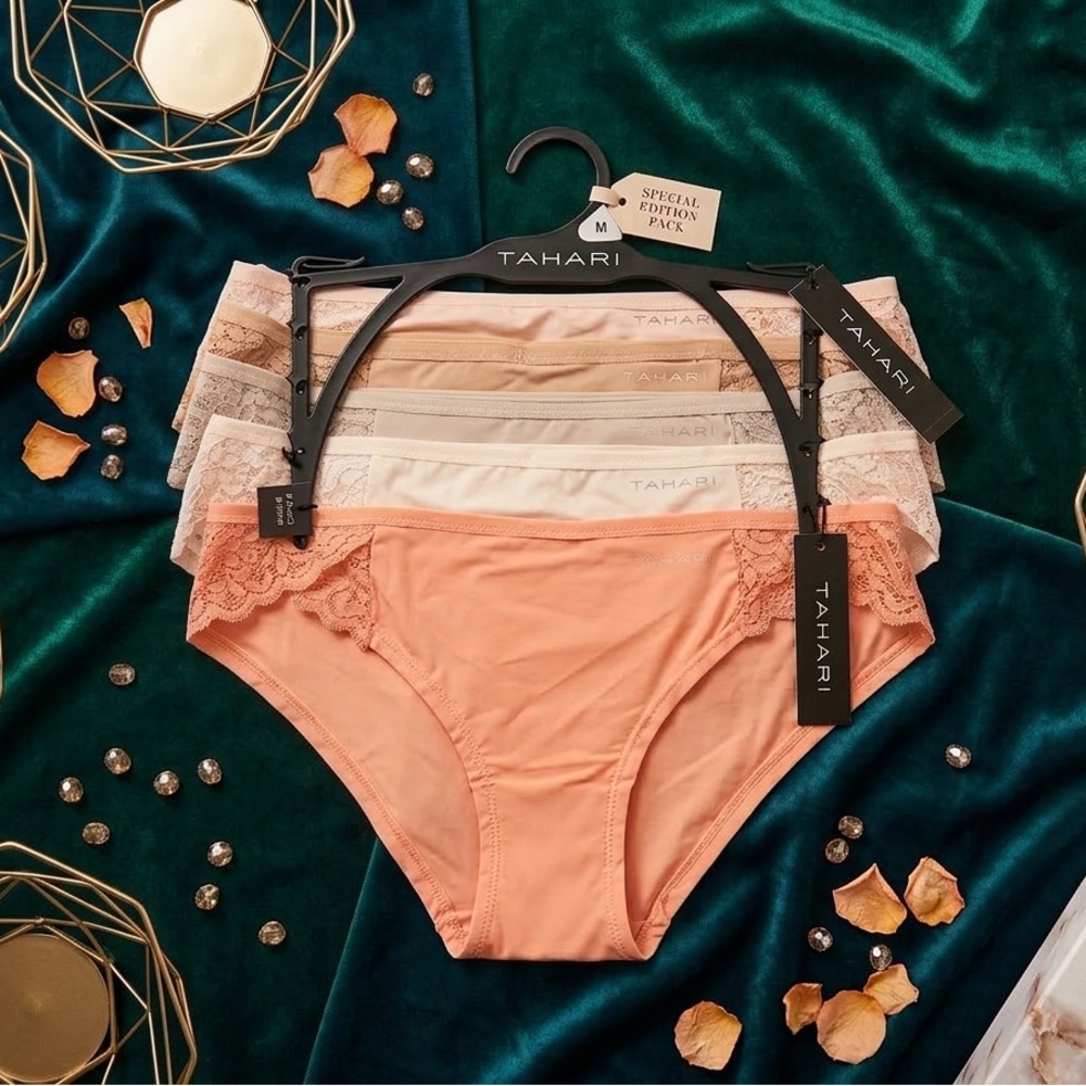Tahari Peach & Neutral Lace-Trim Bikini Briefs 5-Pack